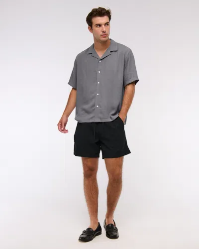Abercrombie & Fitch Camp Collar Summer Linen-blend Shirt In Gray