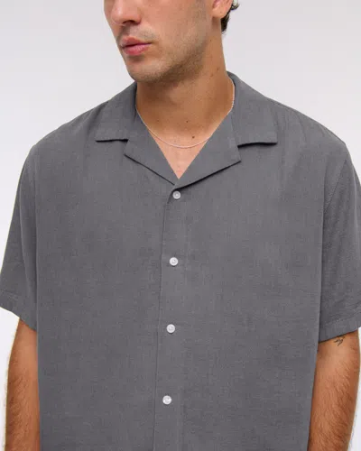 Abercrombie & Fitch Camp Collar Summer Linen-blend Shirt In Gray