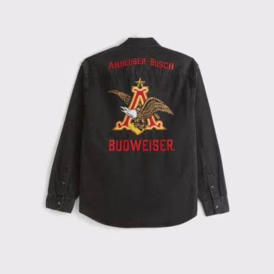 Abercrombie & Fitch Budweiser Denim Button-up Shirt In Black