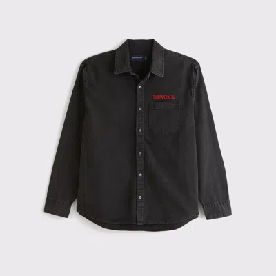 Abercrombie & Fitch Budweiser Denim Button-up Shirt In Black