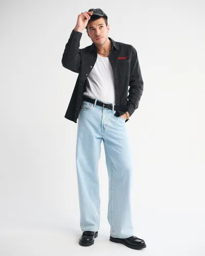 Abercrombie & Fitch Budweiser Denim Button-up Shirt In Black