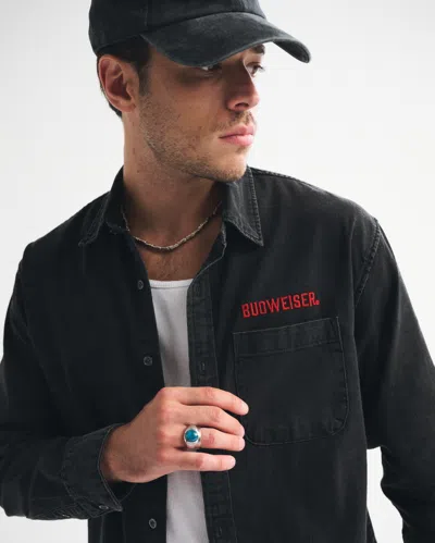 Abercrombie & Fitch Budweiser Denim Button-up Shirt In Black
