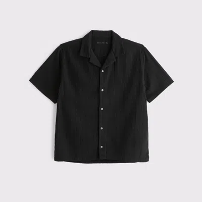 Abercrombie & Fitch Camp Collar Textured Button-up Shirt In Black