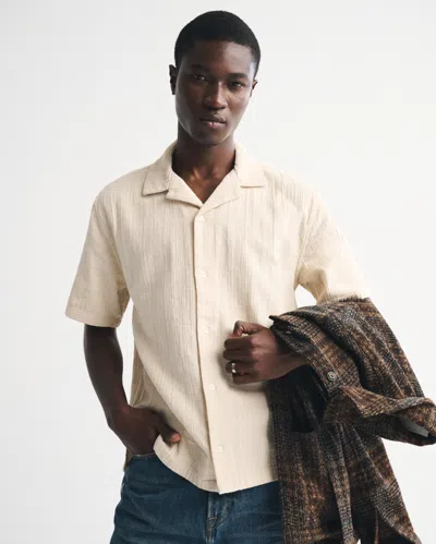 Abercrombie & Fitch Camp Collar Textured Button-up Shirt In Brown