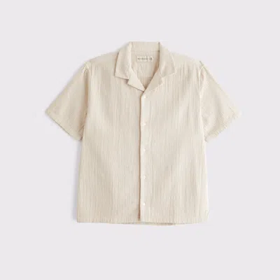 Abercrombie & Fitch Camp Collar Textured Button-up Shirt In Brown