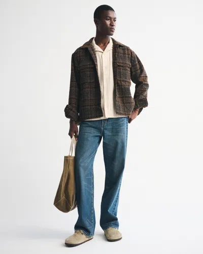 Abercrombie & Fitch Camp Collar Textured Button-up Shirt In Brown