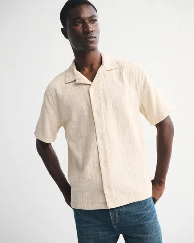 Abercrombie & Fitch Camp Collar Textured Button-up Shirt In Brown