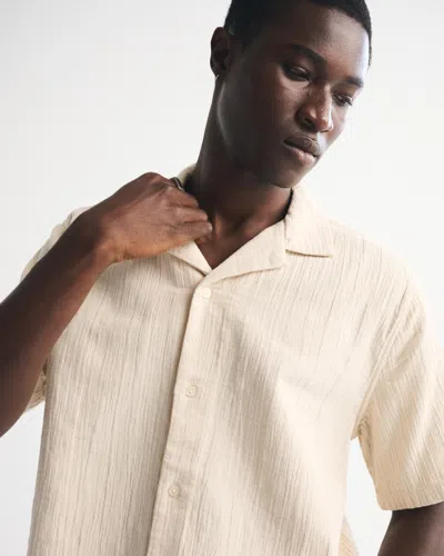 Abercrombie & Fitch Camp Collar Textured Button-up Shirt In Brown