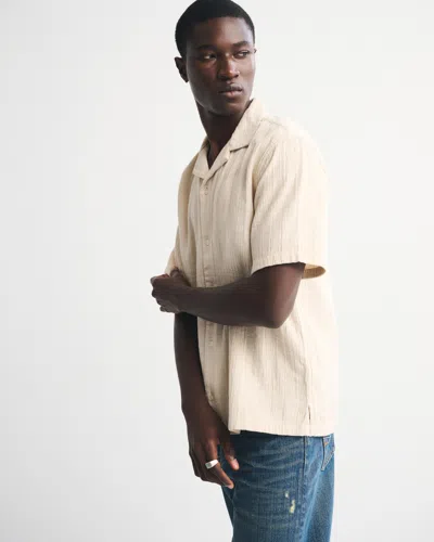 Abercrombie & Fitch Camp Collar Textured Button-up Shirt In Brown