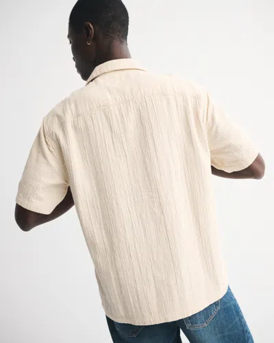 Abercrombie & Fitch Camp Collar Textured Button-up Shirt In Brown