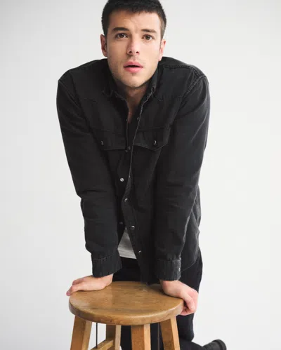 Abercrombie & Fitch Western Denim Button-up Shirt In Black