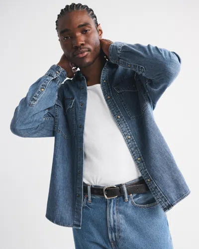 Abercrombie & Fitch Western Denim Button-up Shirt In Blue