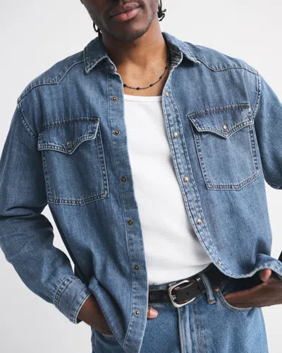 Abercrombie & Fitch Western Denim Button-up Shirt In Blue