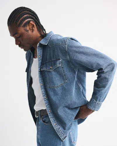 Abercrombie & Fitch Western Denim Button-up Shirt In Blue