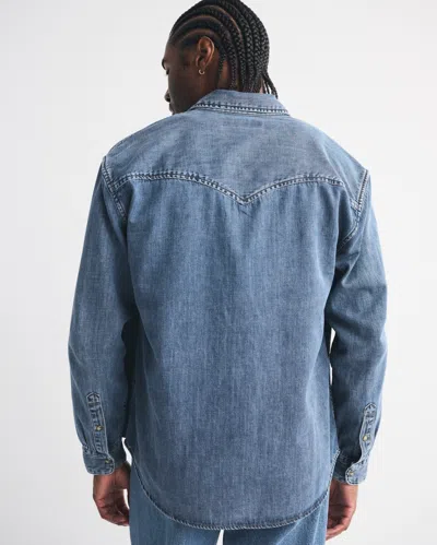 Abercrombie & Fitch Western Denim Button-up Shirt In Blue