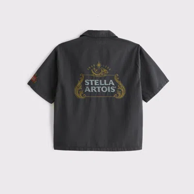 Abercrombie & Fitch Short-sleeve Stella Artois Workwear Button-up Shirt In Black