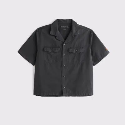 Abercrombie & Fitch Short-sleeve Stella Artois Workwear Button-up Shirt In Black