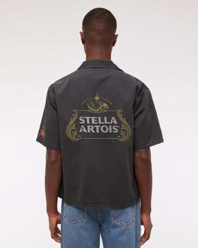 Abercrombie & Fitch Short-sleeve Stella Artois Workwear Button-up Shirt In Black