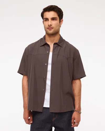 Abercrombie & Fitch Short-sleeve Cupro Button-up Shirt In Brown