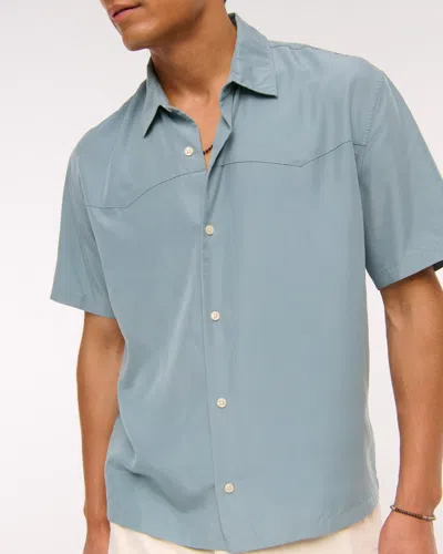 Abercrombie & Fitch Short-sleeve Cupro Button-up Shirt In Blue