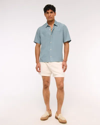 Abercrombie & Fitch Short-sleeve Cupro Button-up Shirt In Blue