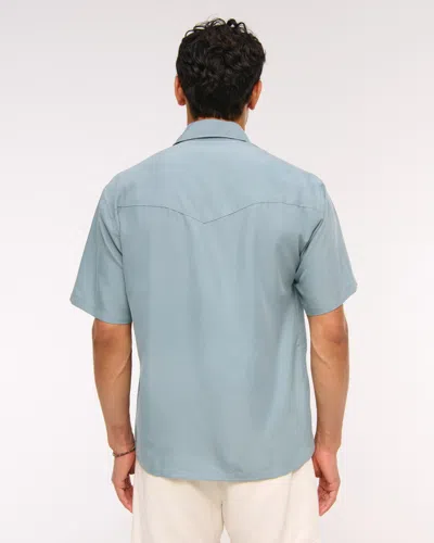 Abercrombie & Fitch Short-sleeve Cupro Button-up Shirt In Blue