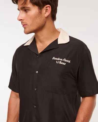 Abercrombie & Fitch Short-sleeve Cupro Button-up Shirt In Black