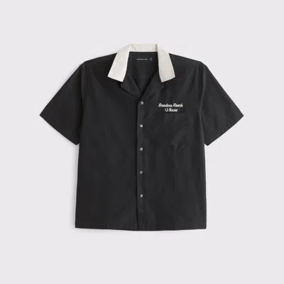 Abercrombie & Fitch Short-sleeve Cupro Button-up Shirt In Black