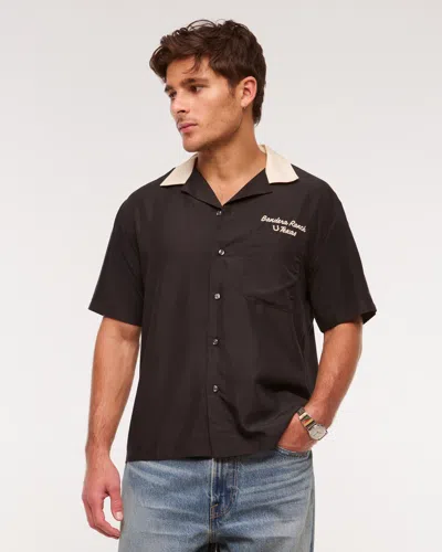 Abercrombie & Fitch Short-sleeve Cupro Button-up Shirt In Black