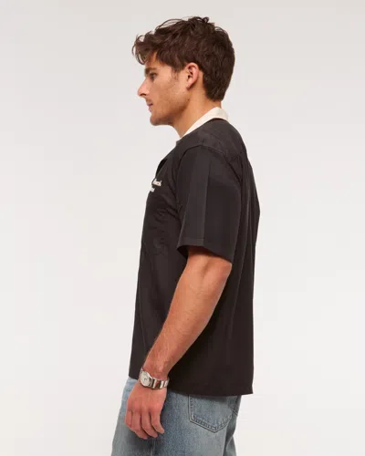 Abercrombie & Fitch Short-sleeve Cupro Button-up Shirt In Black
