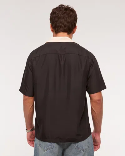 Abercrombie & Fitch Short-sleeve Cupro Button-up Shirt In Black