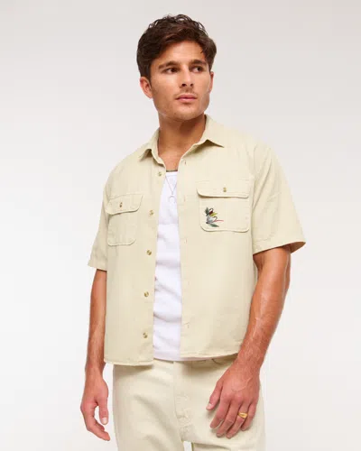 Abercrombie & Fitch Short-sleeve Graphic Workwear Button-up Shirt In Yellow