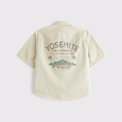 Abercrombie & Fitch Short-sleeve Graphic Workwear Button-up Shirt In Yellow