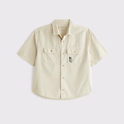 Abercrombie & Fitch Short-sleeve Graphic Workwear Button-up Shirt In Yellow