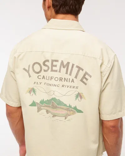 Abercrombie & Fitch Short-sleeve Graphic Workwear Button-up Shirt In Yellow