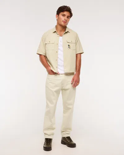 Abercrombie & Fitch Short-sleeve Graphic Workwear Button-up Shirt In Yellow