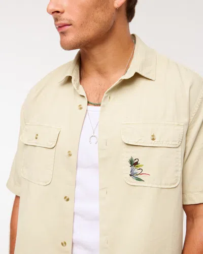 Abercrombie & Fitch Short-sleeve Graphic Workwear Button-up Shirt In Yellow