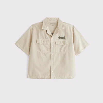 Abercrombie & Fitch Short-sleeve Western Graphic Button-up Shirt In Neutral