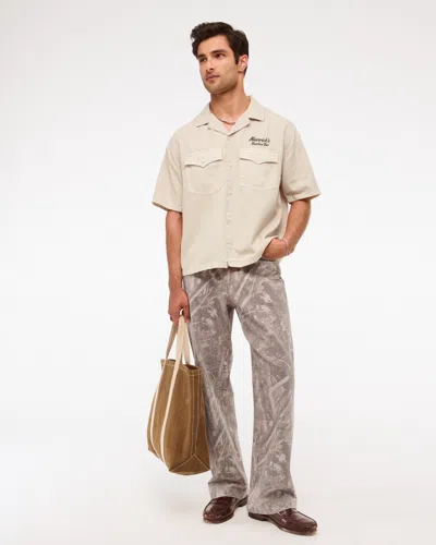 Abercrombie & Fitch Short-sleeve Western Graphic Button-up Shirt In Neutral