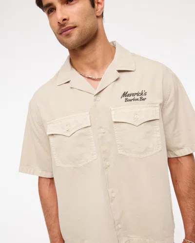 Abercrombie & Fitch Short-sleeve Western Graphic Button-up Shirt In Neutral
