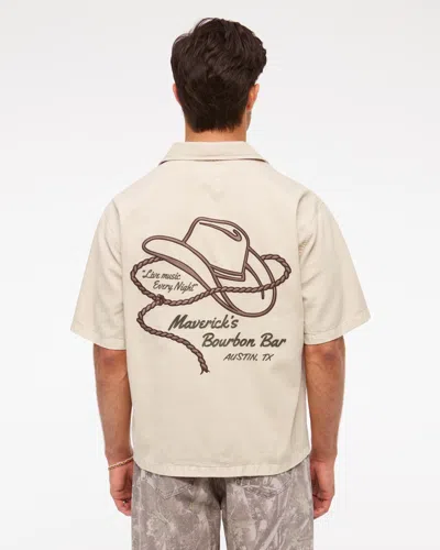 Abercrombie & Fitch Short-sleeve Western Graphic Button-up Shirt In Neutral