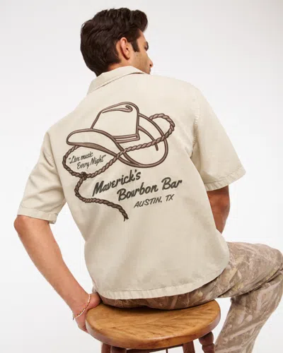 Abercrombie & Fitch Short-sleeve Western Graphic Button-up Shirt In Neutral