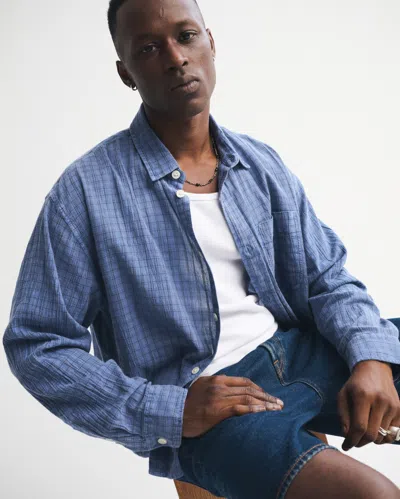 Abercrombie & Fitch Garment-dye Plaid Button-up Shirt In Blue