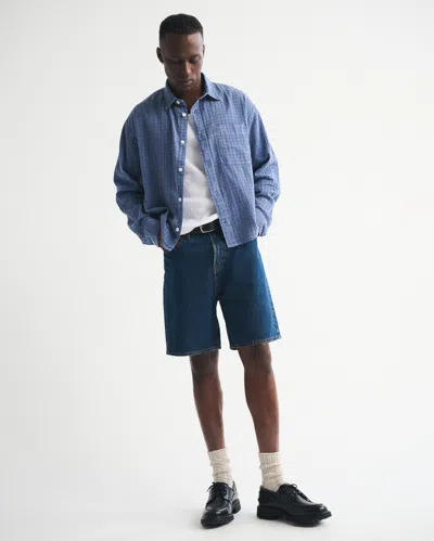 Abercrombie & Fitch Garment-dye Plaid Button-up Shirt In Blue