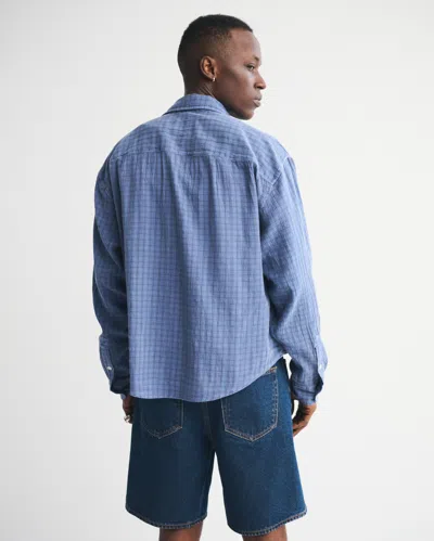 Abercrombie & Fitch Garment-dye Plaid Button-up Shirt In Blue