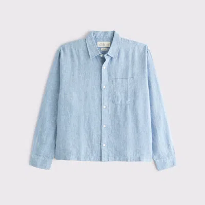 Abercrombie & Fitch Cropped Linen Button-up Shirt In Blue