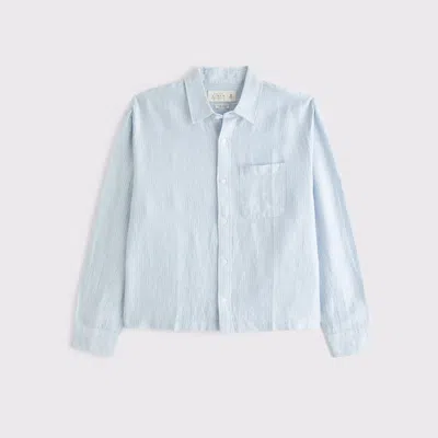 Abercrombie & Fitch Cropped Linen Button-up Shirt In Blue