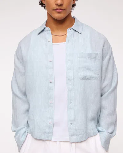 Abercrombie & Fitch Cropped Linen Button-up Shirt In Blue