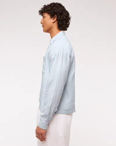 Abercrombie & Fitch Cropped Linen Button-up Shirt In Blue