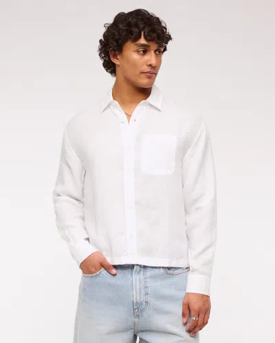 Abercrombie & Fitch Cropped Linen Button-up Shirt In White